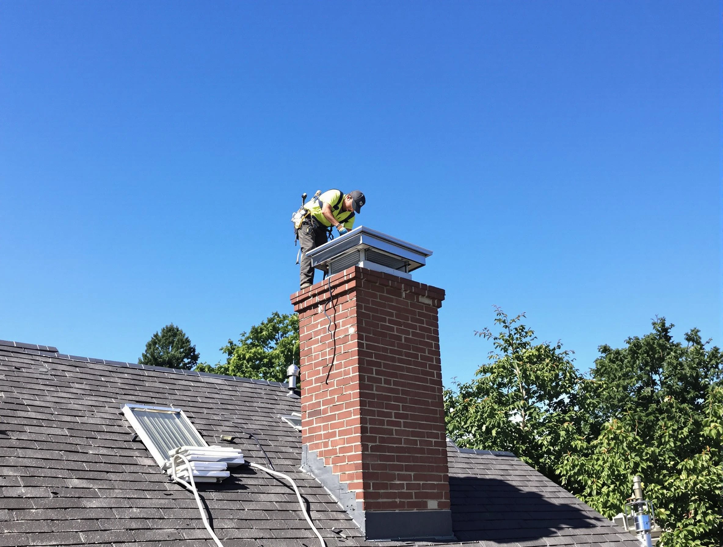 Firestone Chimney Sweep technician measuring a chimney cap in Firestone, CO