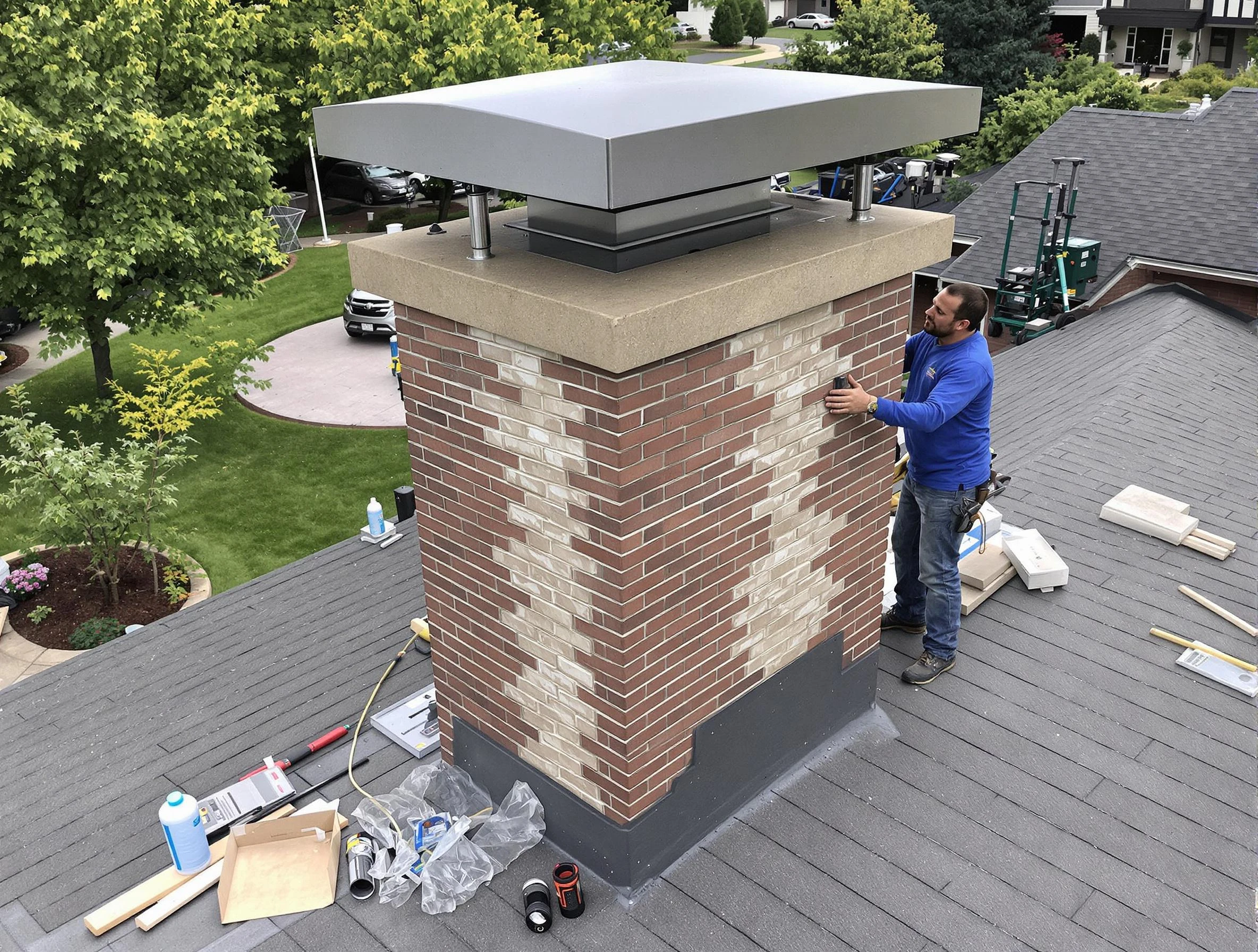 Firestone Chimney Sweep team working on a custom chimney remodel in Firestone, CO